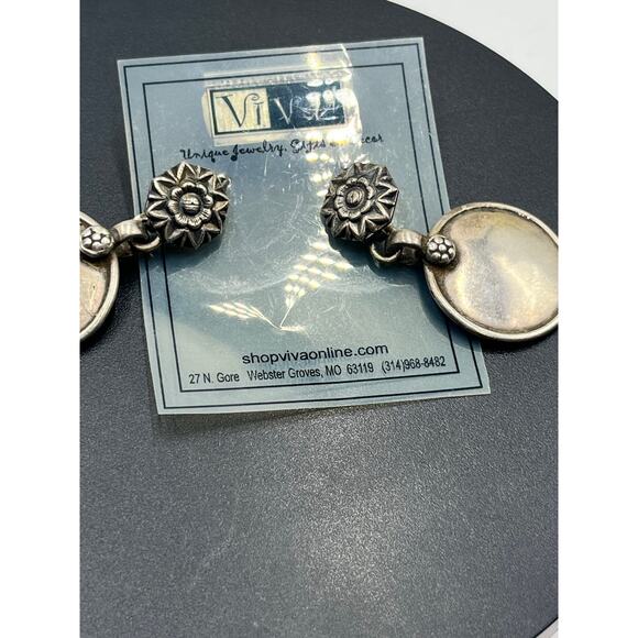 Vintage Sterling Silver Aztec Floral Heavy Double Drop Dangle Earrings 16 grams - Picture 6 of 10